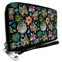 Load image into Gallery viewer, PU Zip Around Wallet Rectangle - Star Wars The Child Poses and Floral Collage